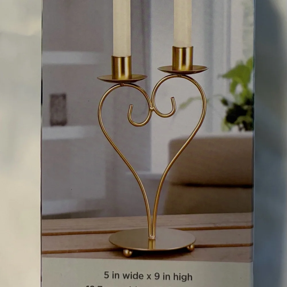 Gold Heart Metal Taper Candle Holder - Home Accents